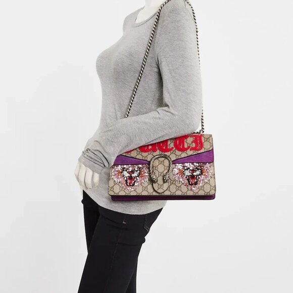 Gucci Beige GG Supreme Canvas Embroidered Sequin Small Dionysus Shoulder Bag - Picture 2 of 12